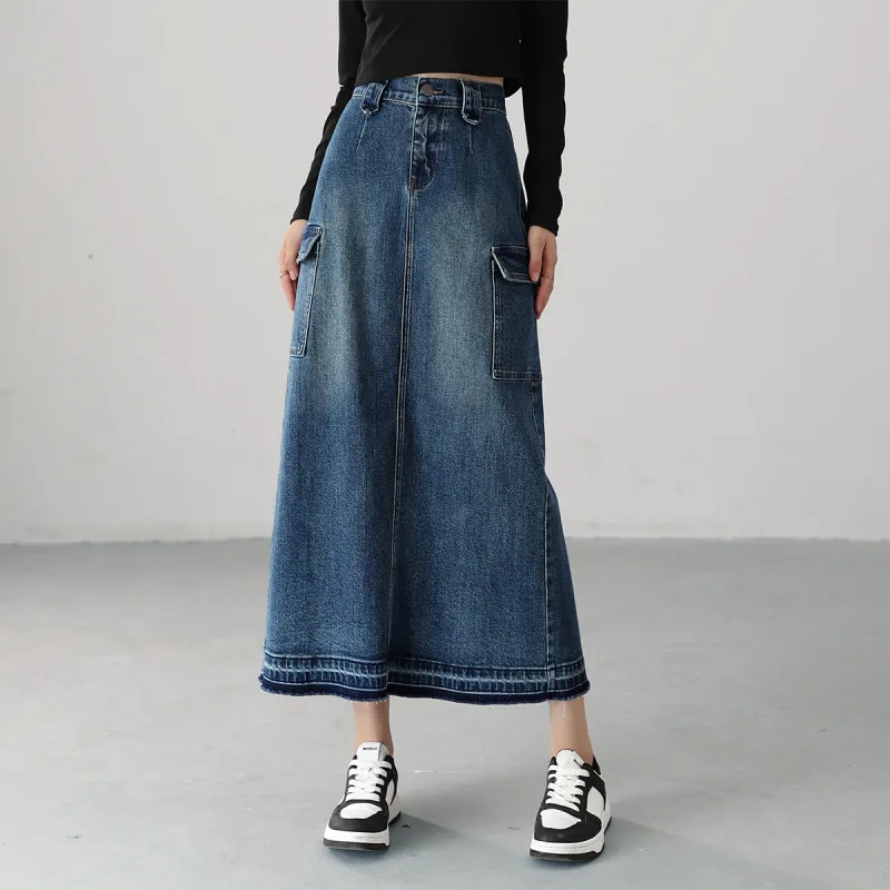 HIPPIEMISS Denim Long Skirts Women's Vintage Blue-4