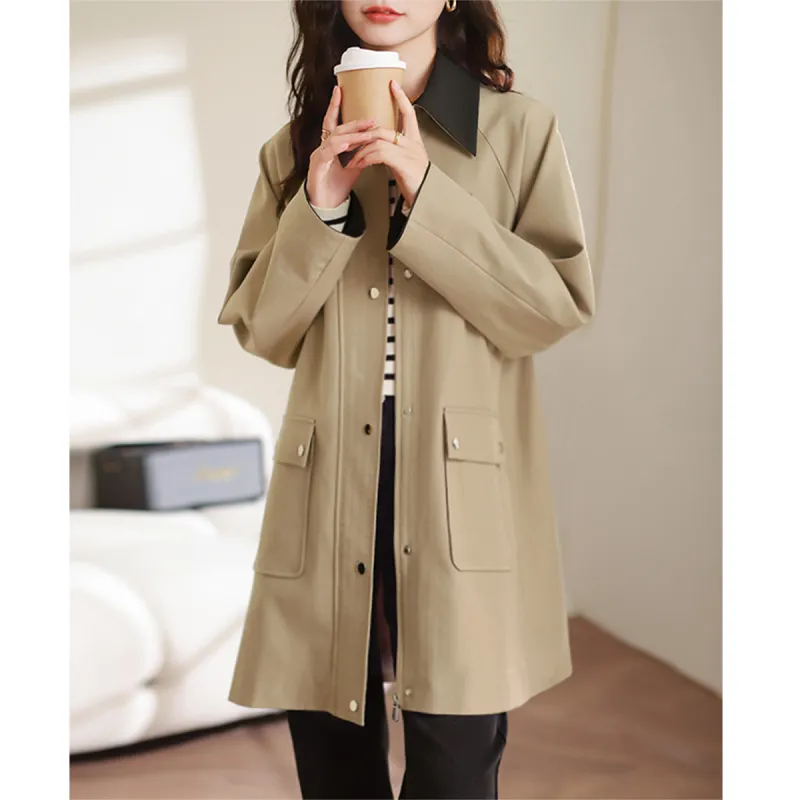 HIPPIEMISS Trench Coats Women's Khaki-2