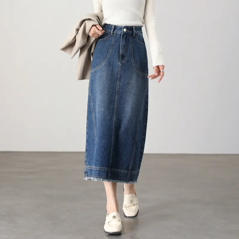 HIPPIEMISS Denim Long Skirts Women's Blue-5