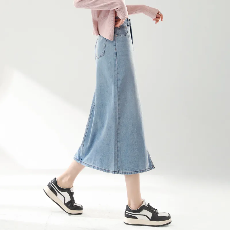 HIPPIEMISS Denim Long Skirts Women's Vintage Blue-10