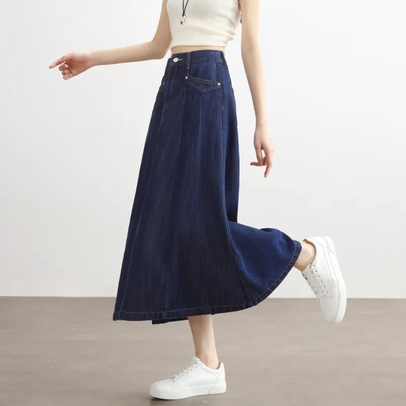 HIPPIEMISS Denim Long Skirt Women's Denim Blue-2