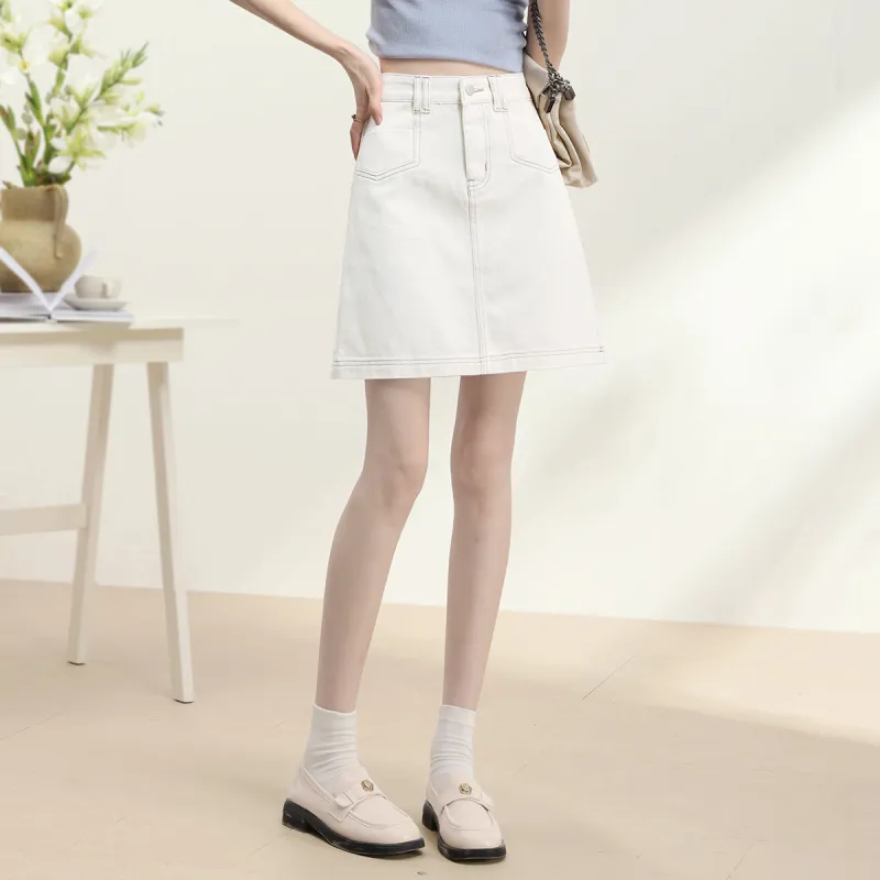 HIPPIEMISS Denim Short Skirts Women's Beige Apricot-3
