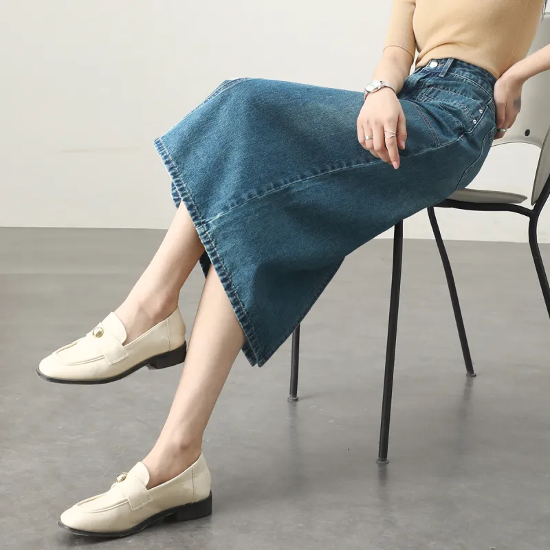 HIPPIEMISS Denim Long Skirts Women's Vintage Blue-4