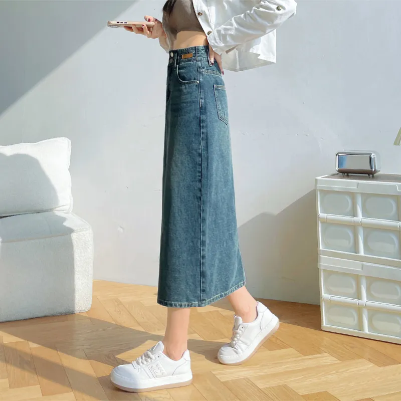 HIPPIEMISS Denim Long Skirts Women's Blue-4