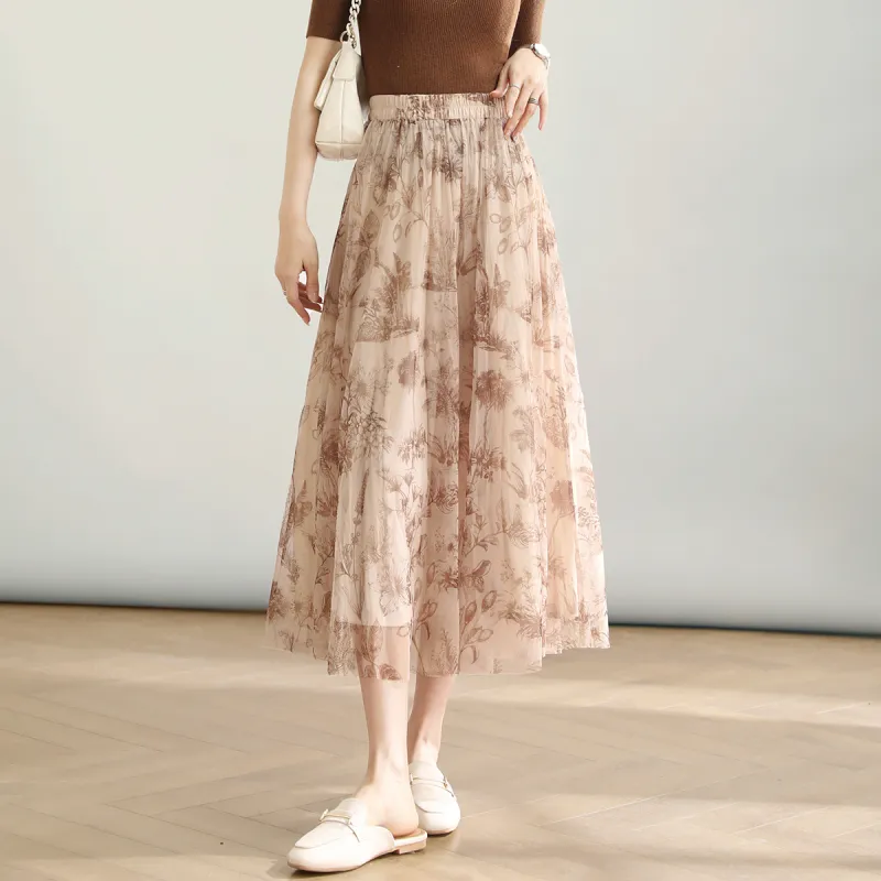 HIPPIEMISS Casual Long Skirts Women's Apricot-2