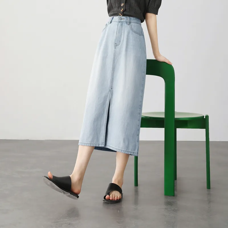 HIPPIEMISS Denim Long Skirts Women's Light Blue-5