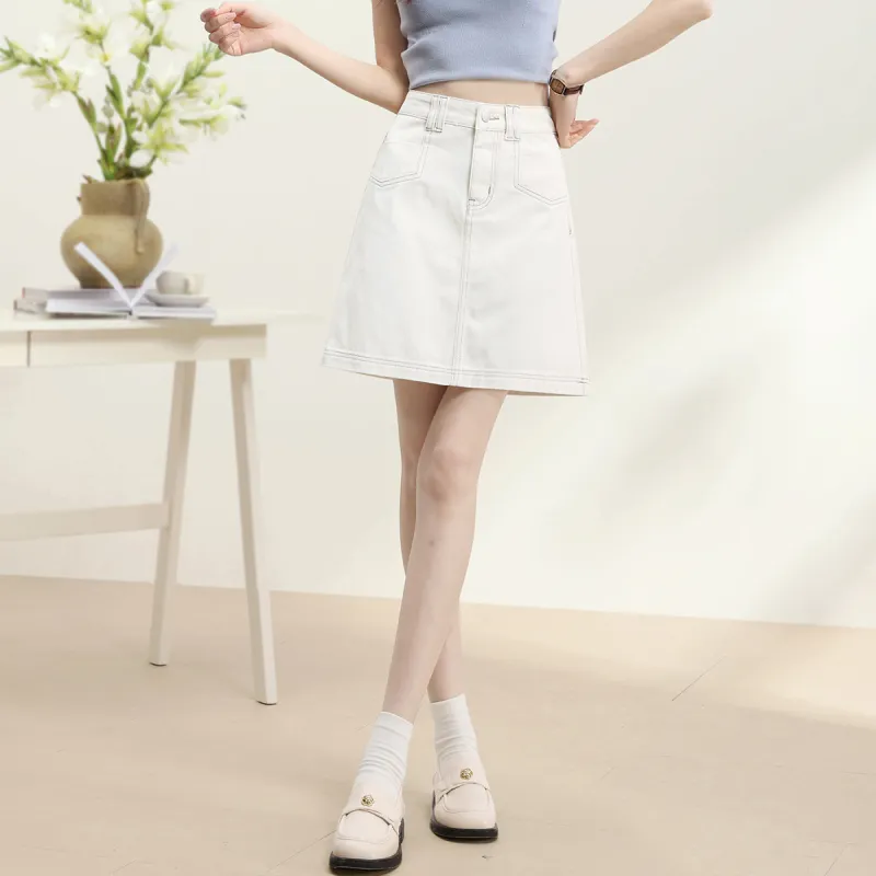 HIPPIEMISS Denim Short Skirts Women's Beige Apricot-5