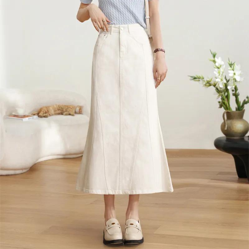 HIPPIEMISS Denim Long Skirt Women's White-2
