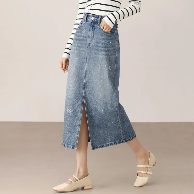 HIPPIEMISS Denim Long Skirts Women's Blue-6