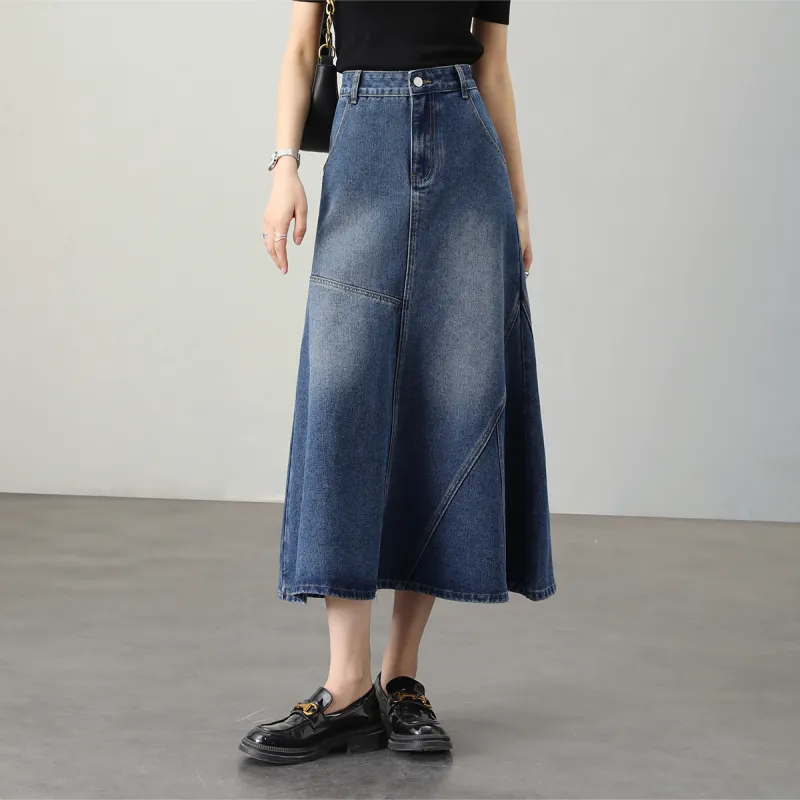 HIPPIEMISS Denim Long Skirts Women's Blue-4