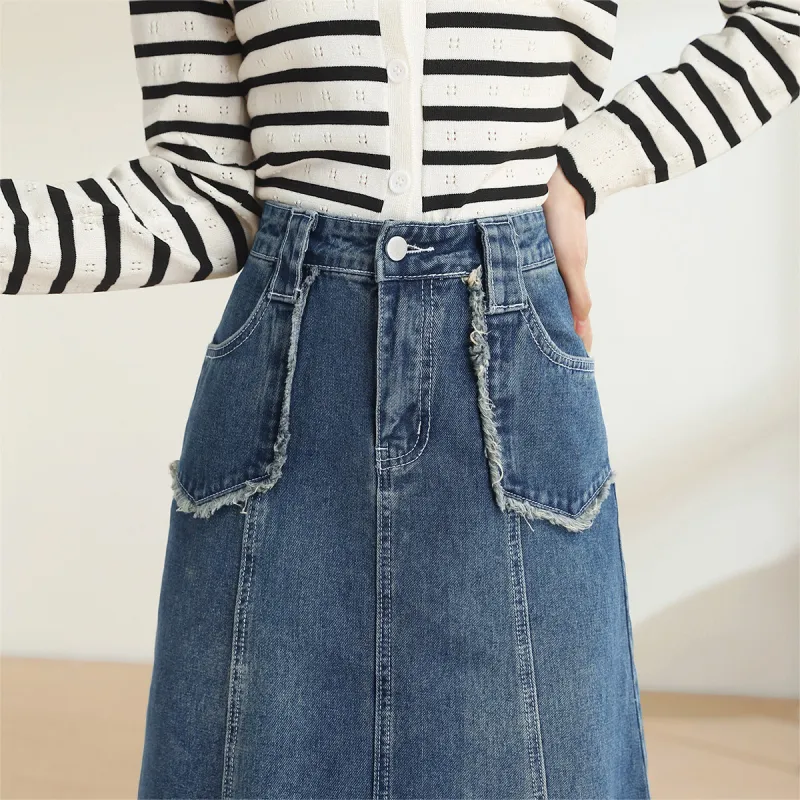 HIPPIEMISS Denim Long Skirts Women's Vintage Blue-3