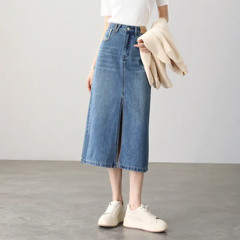 HIPPIEMISS Denim Long Skirts Women's Blue-2