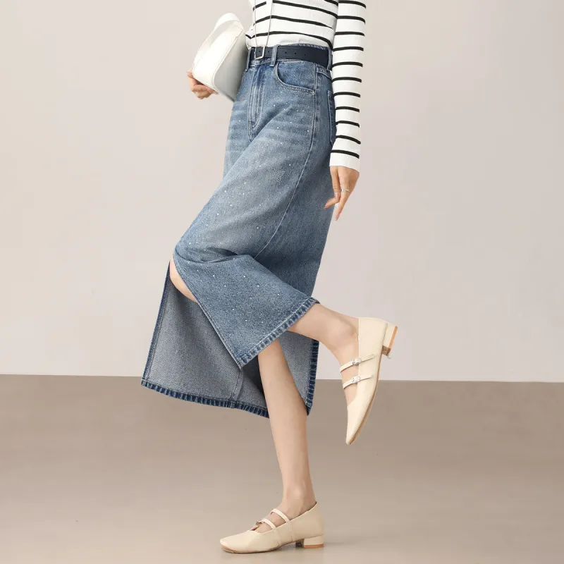 HIPPIEMISS Denim Long Skirts Women's Blue-3