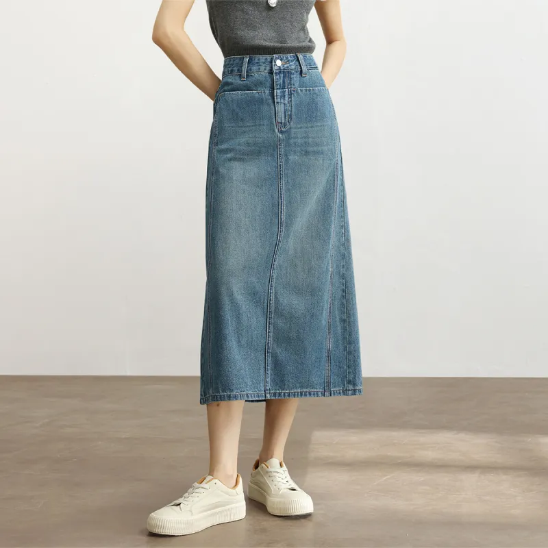 HIPPIEMISS Denim Long Skirts Women's Blue-2