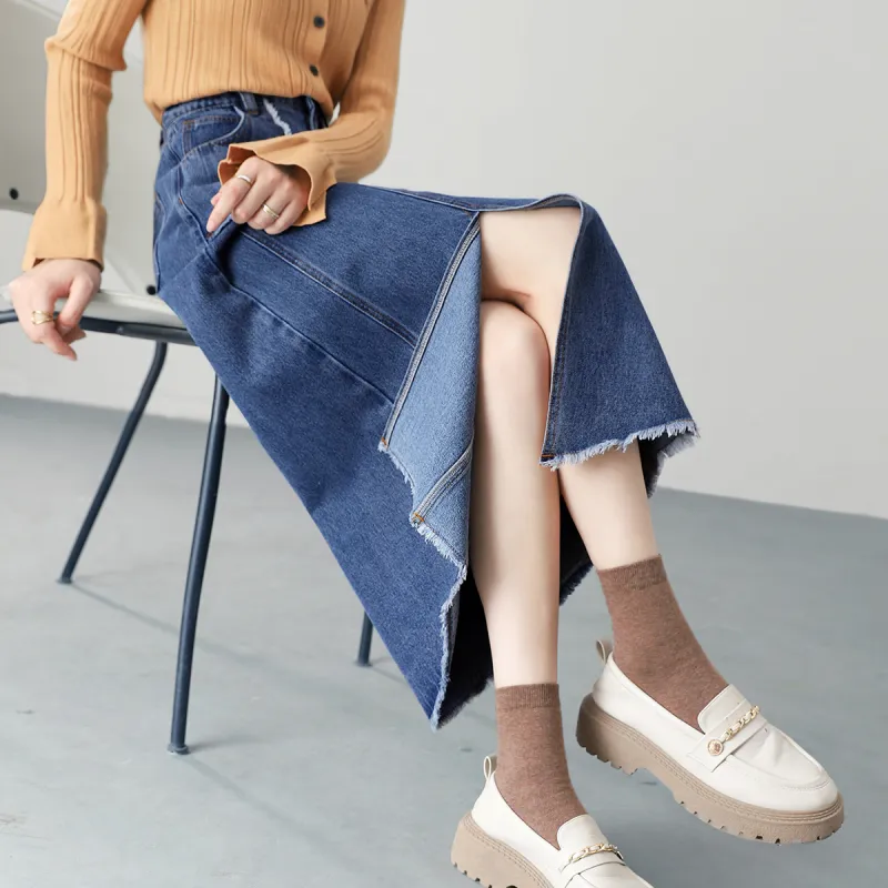 HIPPIEMISS Denim Long Skirts Women's Blue-2