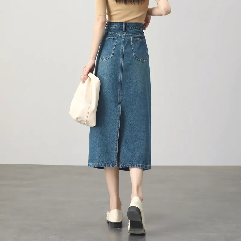 HIPPIEMISS Denim Long Skirts Women's Vintage Blue-3