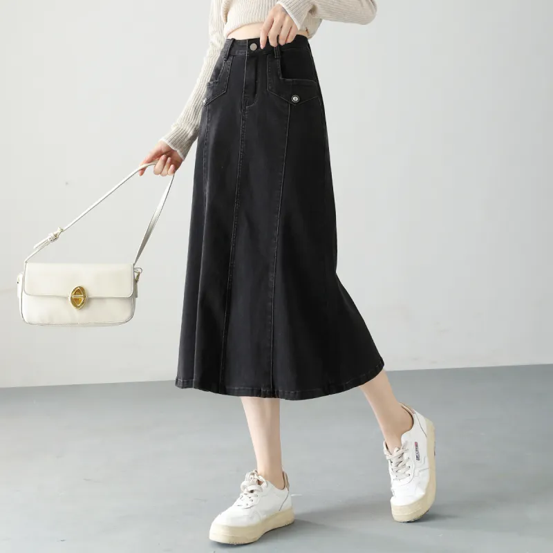 HIPPIEMISS Denim Long Skirt Women's Black-4