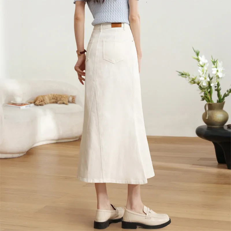HIPPIEMISS Denim Long Skirt Women's White-4
