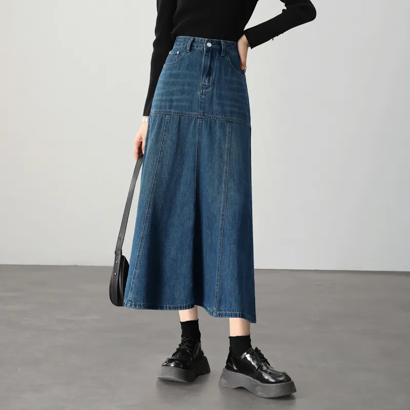 HIPPIEMISS Denim Long Skirts Women's Vintage Blue-5