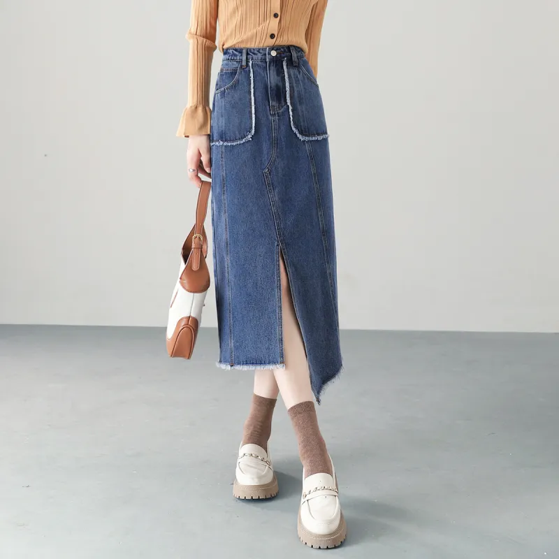 HIPPIEMISS Denim Long Skirts Women's Blue-3