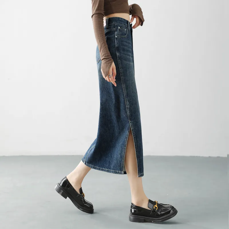 HIPPIEMISS Denim Long Skirts Women's Vintage Blue-7