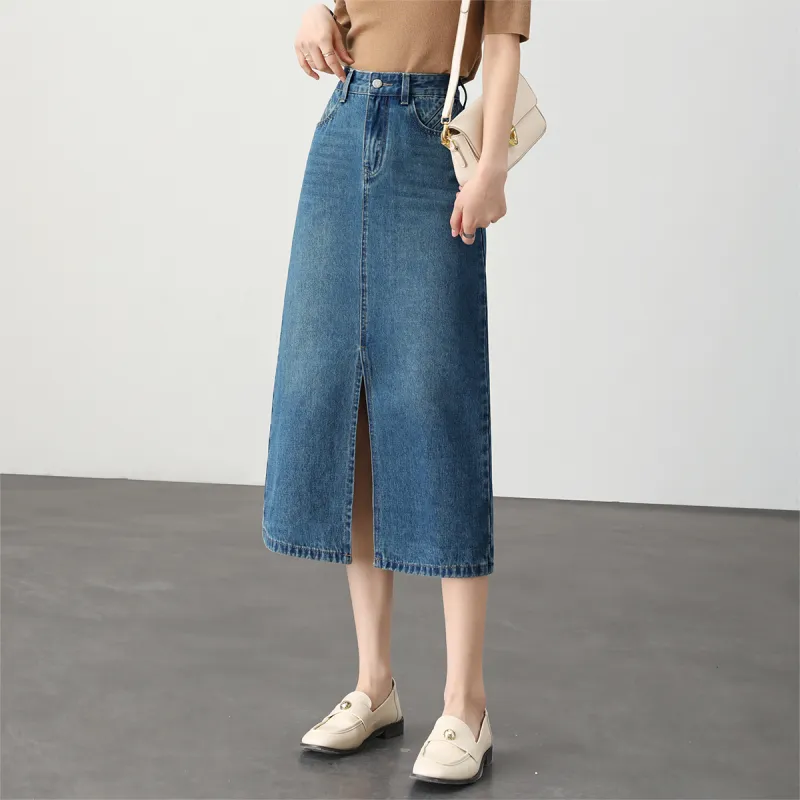 HIPPIEMISS Denim Long Skirt Women's Vintage Blue-2