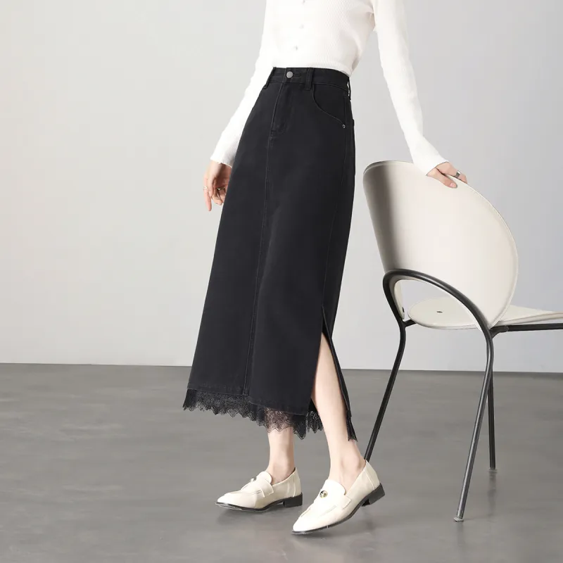 HIPPIEMISS Denim Long Skirts Women's Black-6