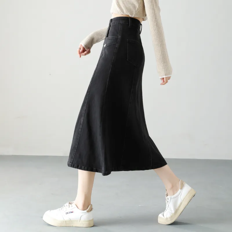 HIPPIEMISS Denim Long Skirt Women's Black-5