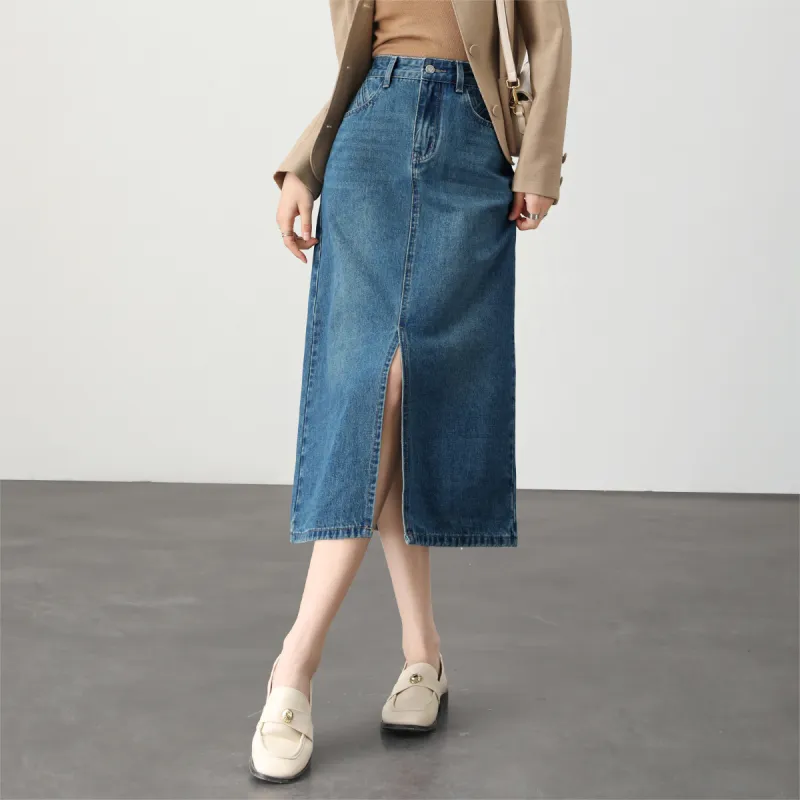HIPPIEMISS Denim Long Skirt Women's Vintage Blue-5