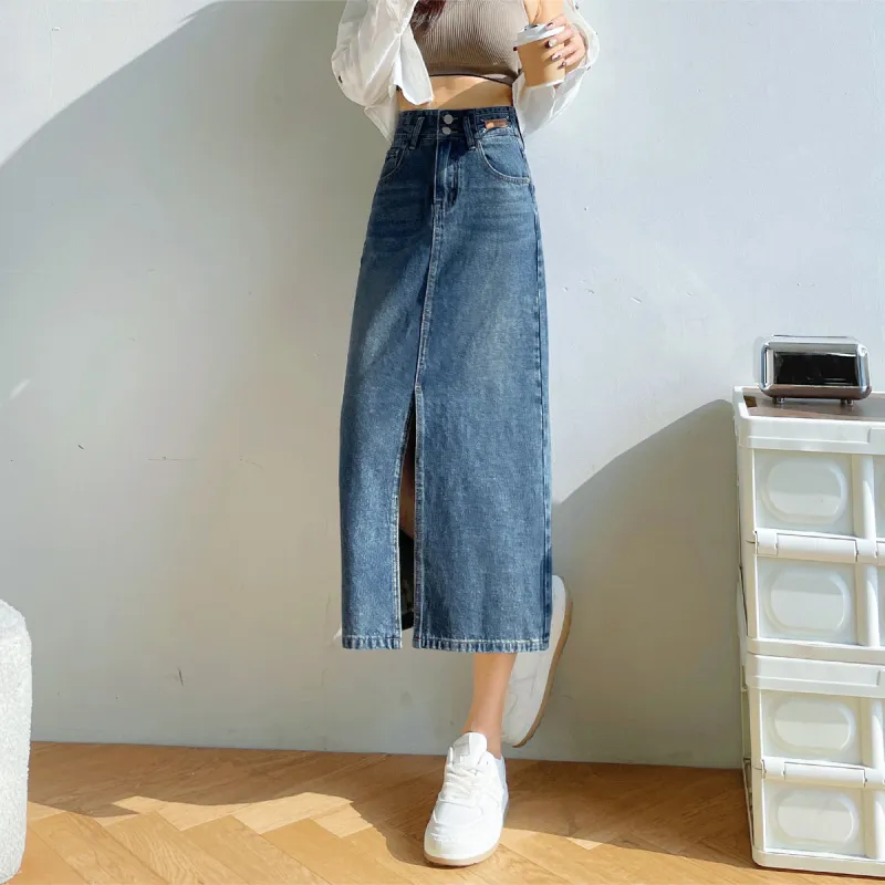 HIPPIEMISS Denim Long Skirts Women's Blue-6