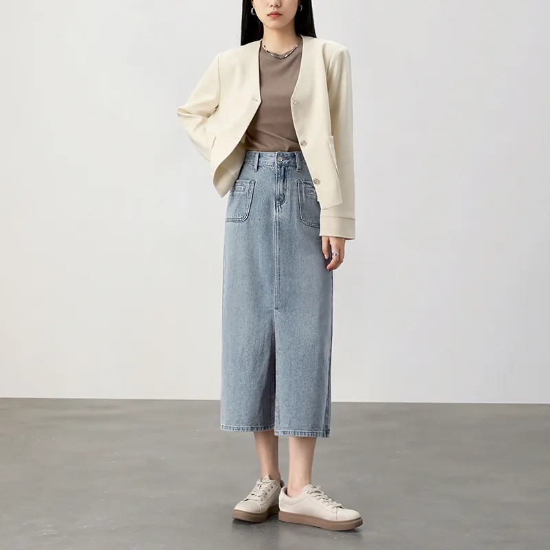 HIPPIEMISS Denim Long Skirts Women's Light Blue-2