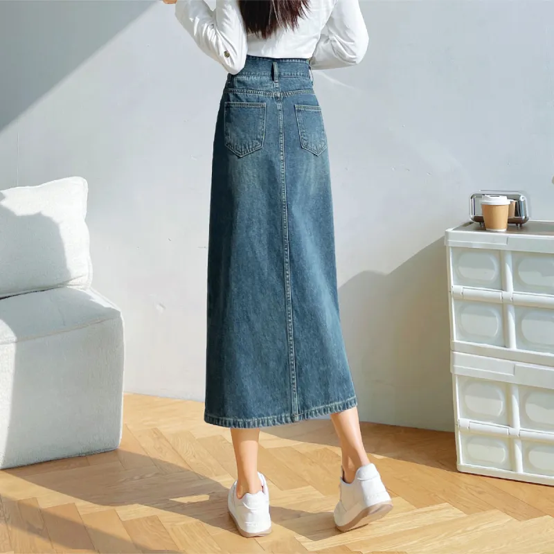 HIPPIEMISS Denim Long Skirts Women's Blue-8