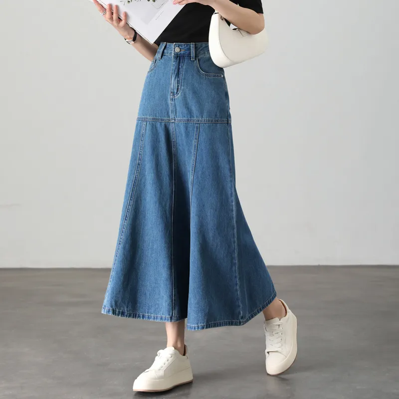 HIPPIEMISS Denim Long Skirts Women's Light Blue-4