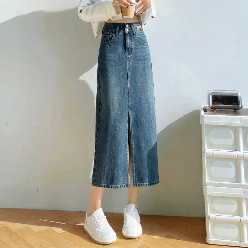 HIPPIEMISS Denim Long Skirts Women's Blue-2