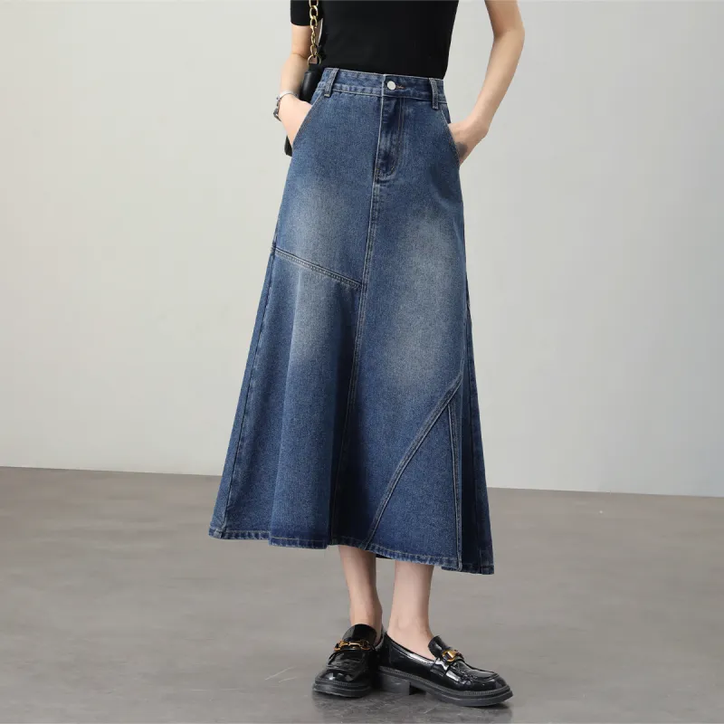 HIPPIEMISS Denim Long Skirts Women's Blue-2