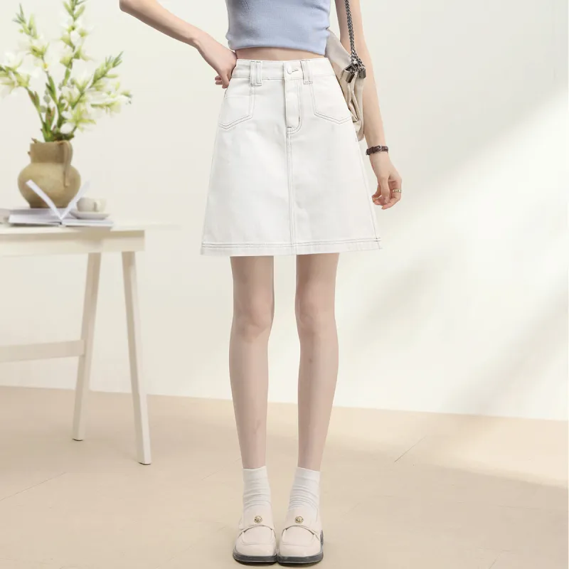 HIPPIEMISS Denim Short Skirts Women's Beige Apricot-2
