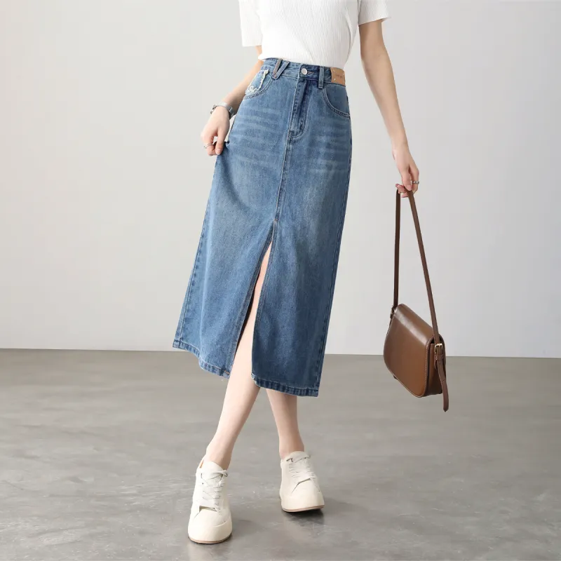 HIPPIEMISS Denim Long Skirts Women's Blue-3