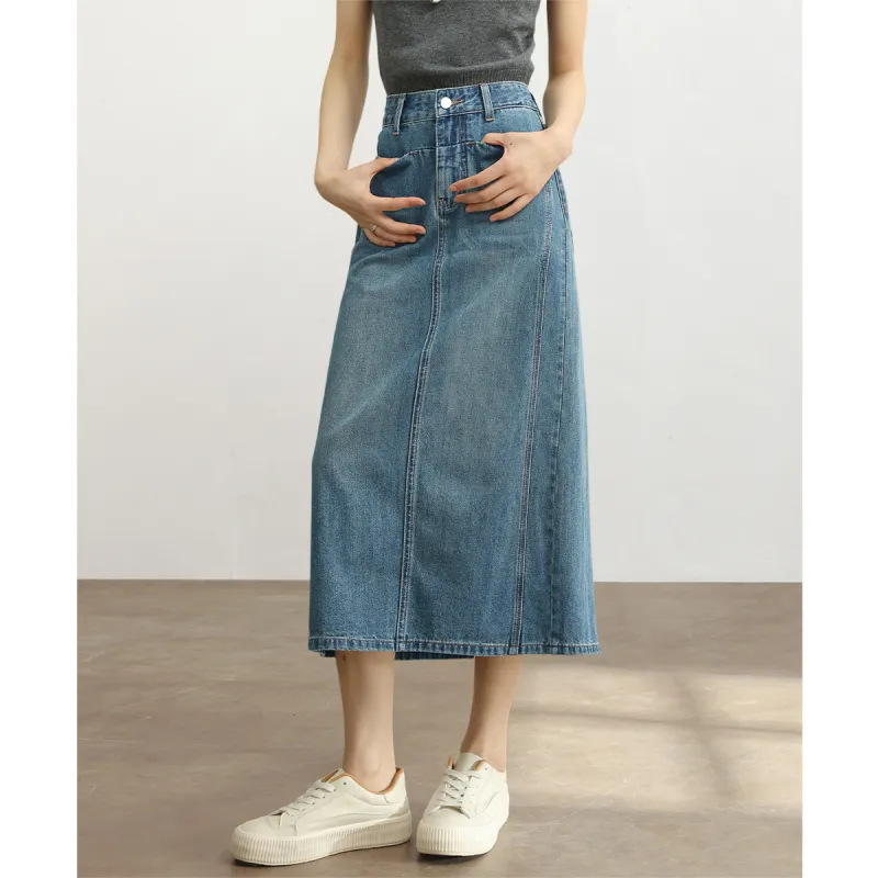 HIPPIEMISS Denim Long Skirts Women's Blue-3
