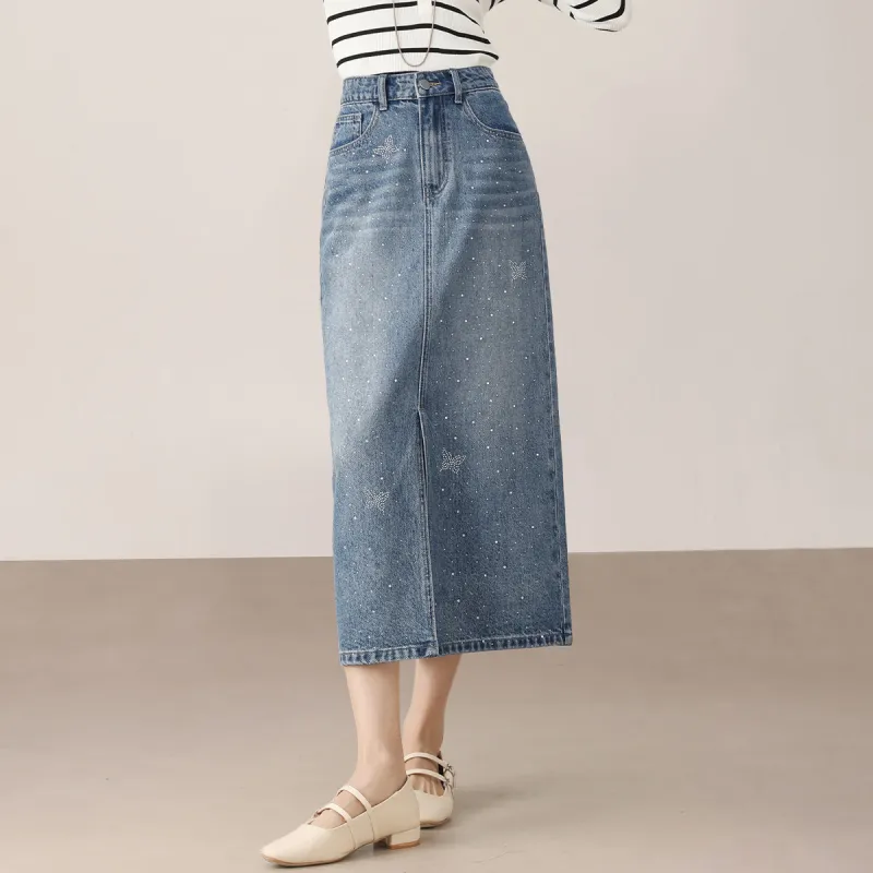 HIPPIEMISS Denim Long Skirts Women's Blue-8