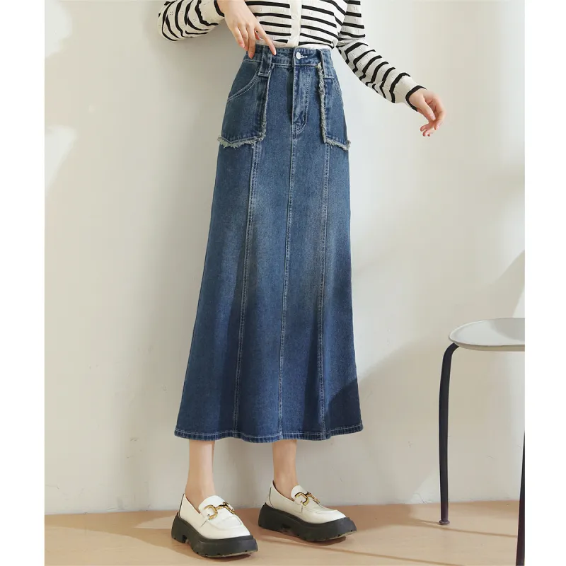 HIPPIEMISS Denim Long Skirts Women's Vintage Blue-7