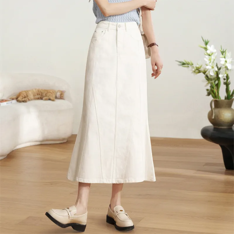 HIPPIEMISS Denim Long Skirt Women's White-1
