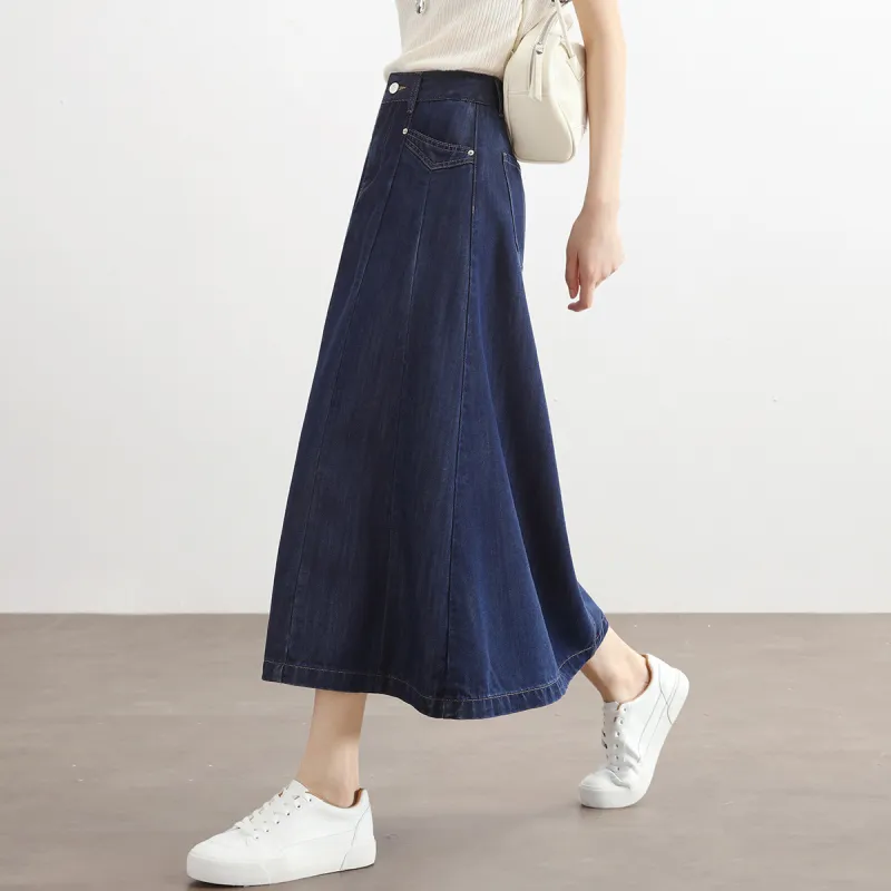 HIPPIEMISS Denim Long Skirt Women's Denim Blue-5