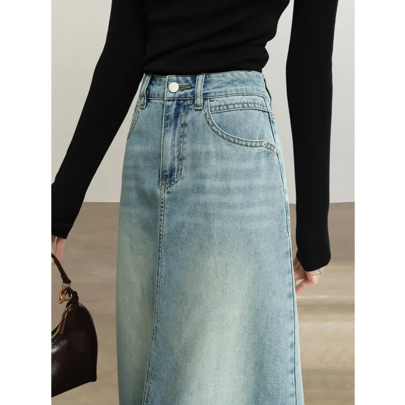 HIPPIEMISS Denim Long Skirt Women's Light Blue-6