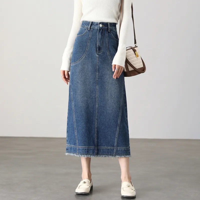 HIPPIEMISS Denim Long Skirts Women's Blue-2