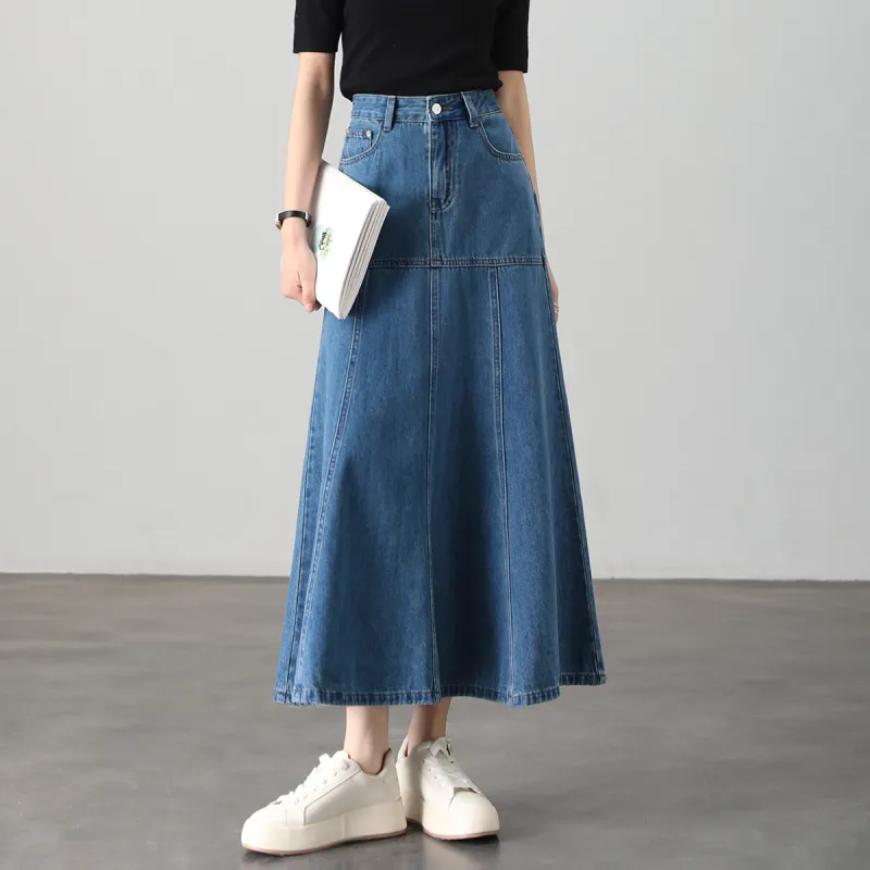HIPPIEMISS Denim Long Skirts Women's Light Blue-3