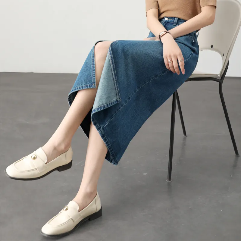 HIPPIEMISS Denim Long Skirt Women's Vintage Blue-4