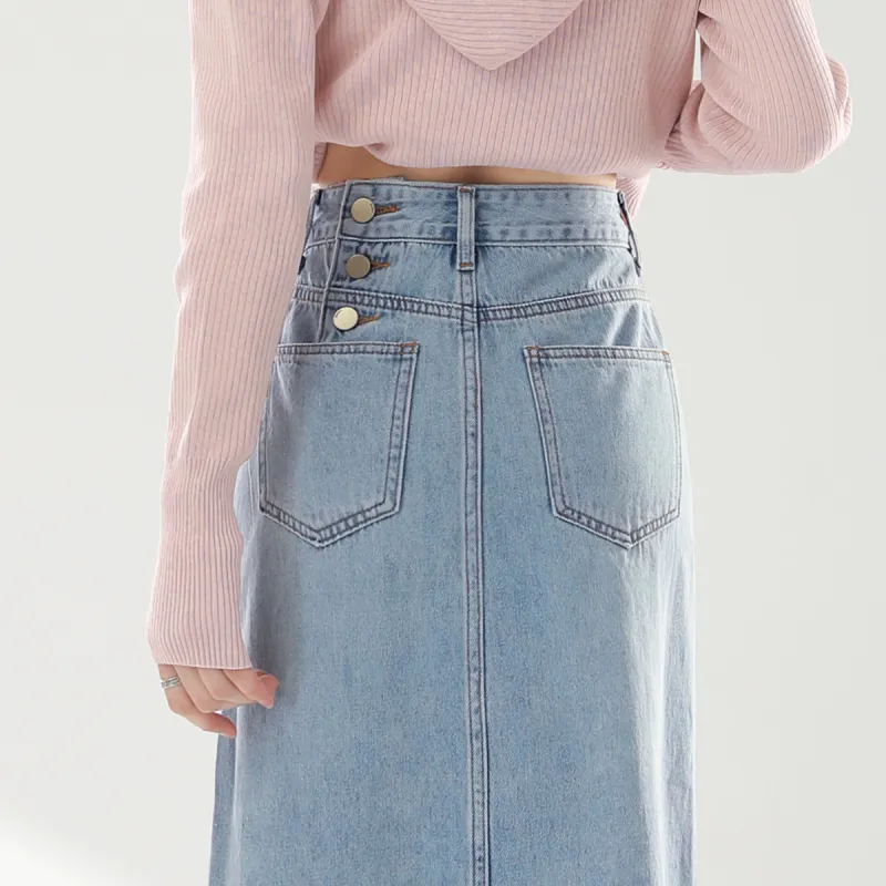 HIPPIEMISS Denim Long Skirts Women's Vintage Blue-9