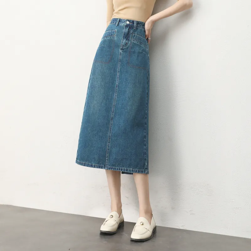 HIPPIEMISS Denim Long Skirts Women's Vintage Blue-6