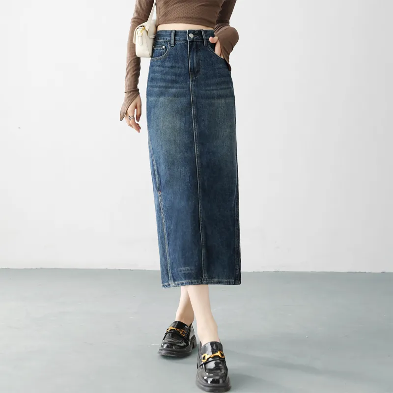 HIPPIEMISS Denim Long Skirts Women's Vintage Blue-6