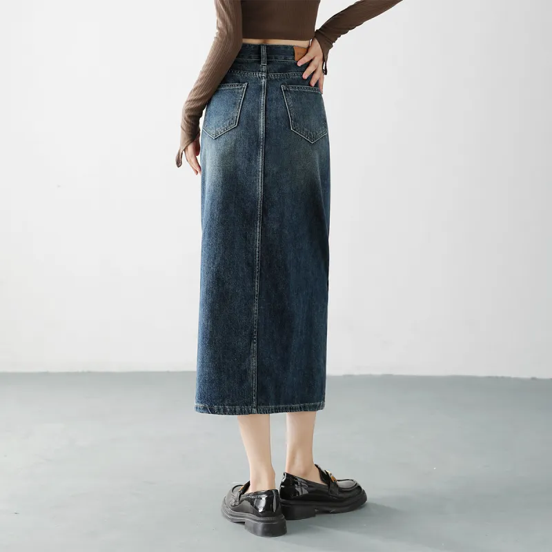 HIPPIEMISS Denim Long Skirts Women's Vintage Blue-3